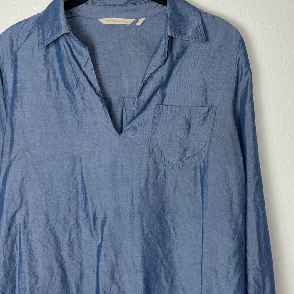 Soft Surroundings Tencel Popover Blouse Women's Size Small Blue Chambray - Picture 7 of 16